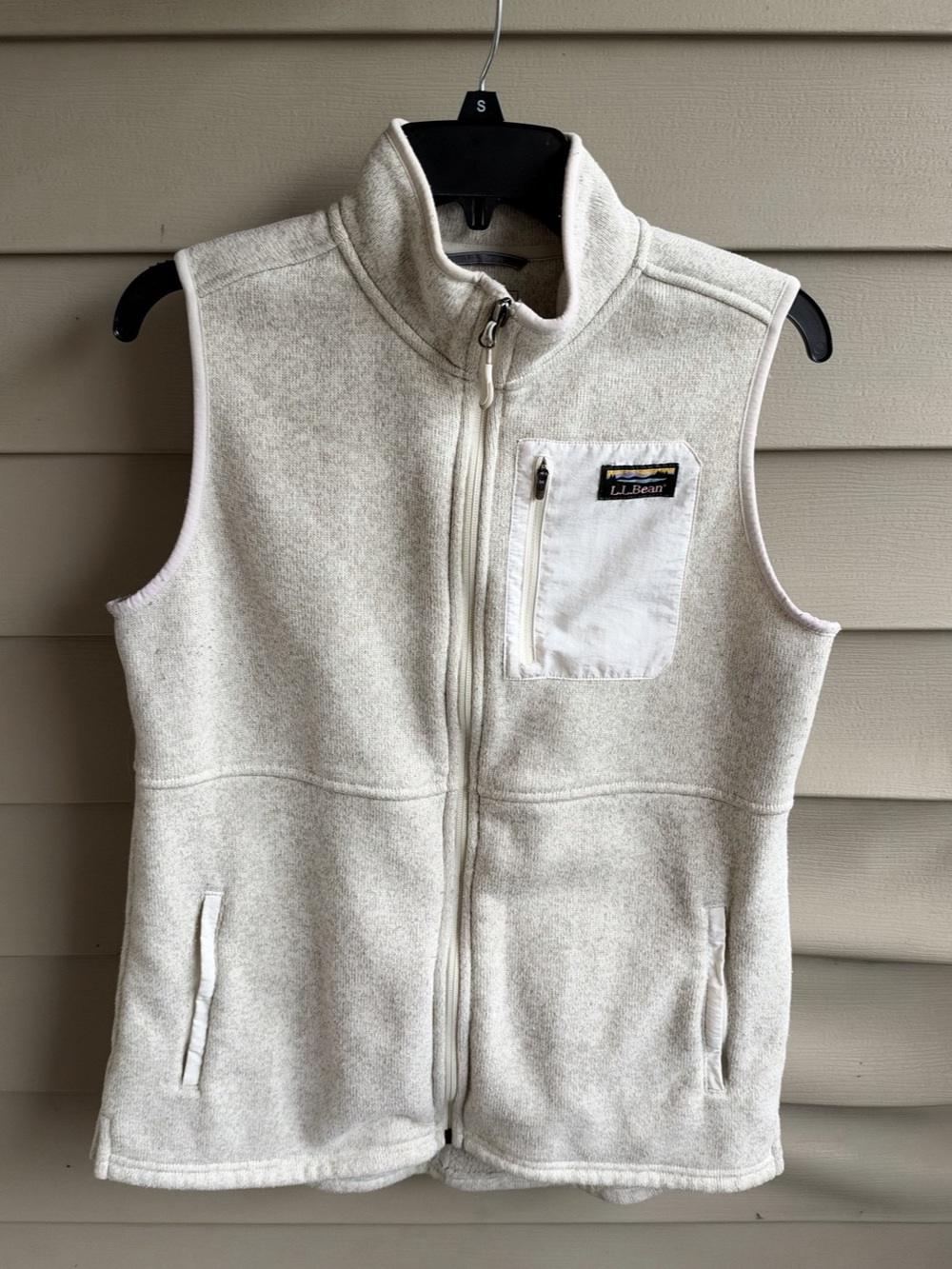 LL Bean Sweater Fleece Long Vest Women’s Medium Full Zip Color Sailcloth Cream